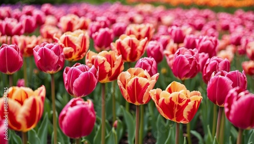 field of red tulips