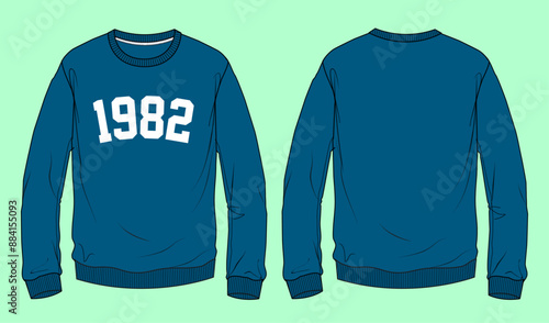 mens blue color terry fleece sweatshirt fashion illustration flat sketch vector. 