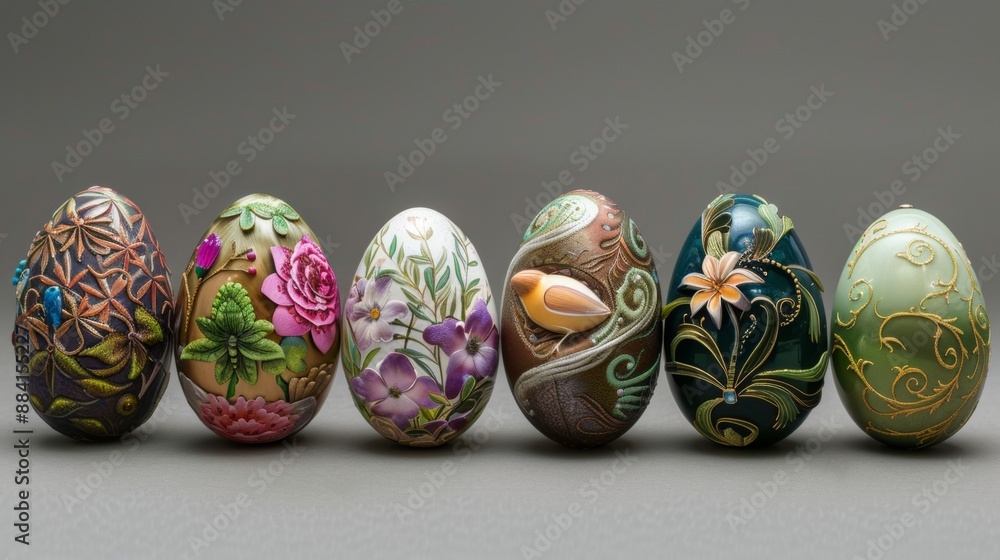 Festive Decorated Eggs with Intricate Designs for Easter Celebrations Festive Decorated Eggs with Intricate Designs for Easter Celebrations