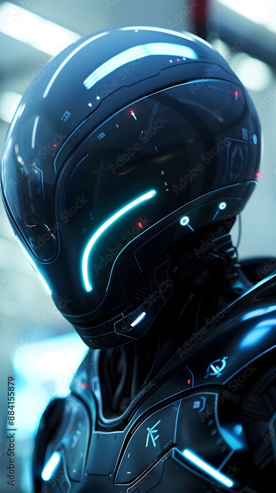 Bioluminescent Alien Wearing Futuristic Holographic Helmet in Exotic Environment Bioluminescent Alien Wearing Futuristic Holographic Helmet in Exotic Environment