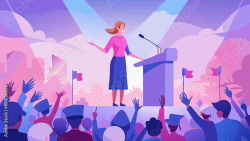 feminism Woman doing a speech outdoor in front of a crowd of members of a political party