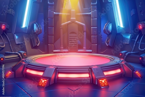 Futuristic SciFi Stage With Glowing Red Platform And Blue Lighting