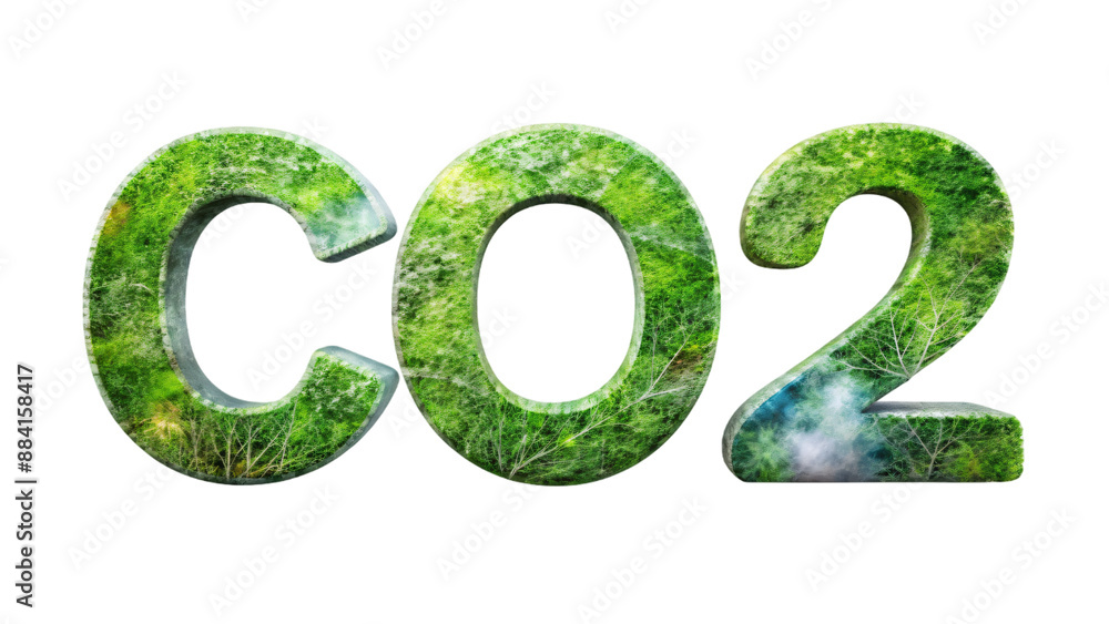 Green eco symbol with text on grass background, 3D illustration, CO2 Green eco symbol with text on grass background, 3D illustration, CO2