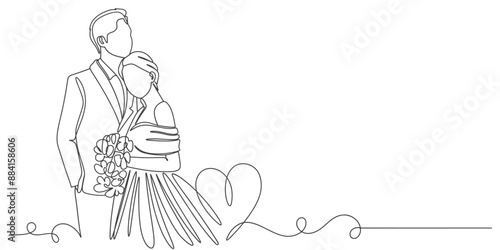 Wedding couple line art vector illustration