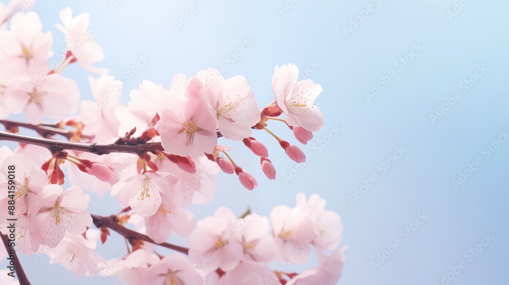 Delicate Pink Cherry Blossoms Against a Soft Blue Sky Delicate Pink Cherry Blossoms Against a Soft Blue Sky