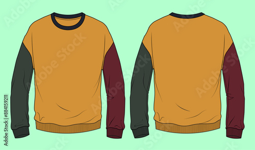 mens color block terry fleece drop shoulder sweatshirt fashion illustration flat sketch vector.