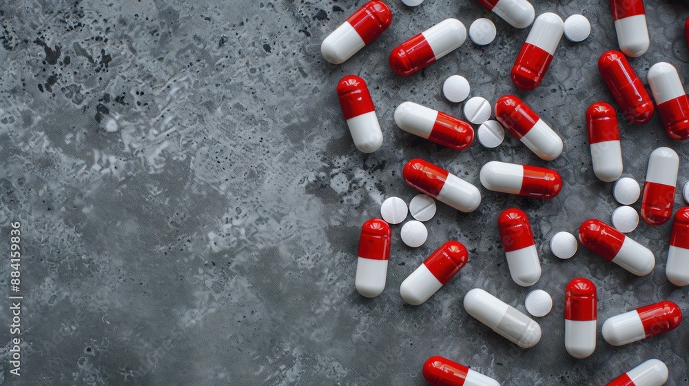 Red and White Pills on Gray Surface Red and White Pills on Gray Surface