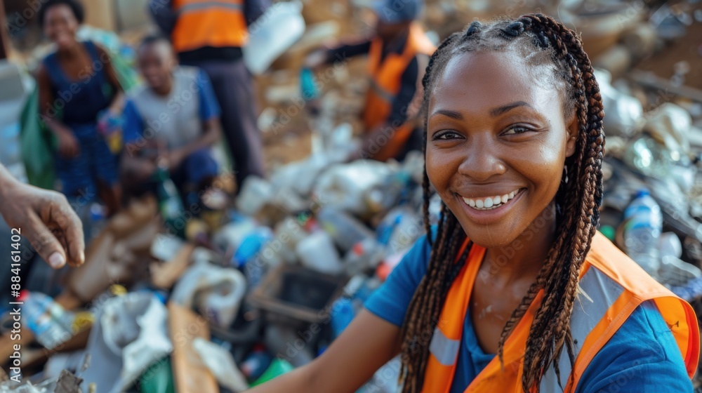 Smiling Recycling Worker at Waste Sorting Facility
Smiling Recycling Worker at Waste Sorting Facility
