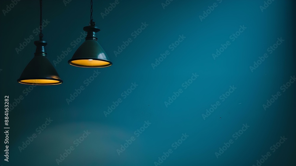 Modern minimalistic hanging lights with blue background Modern minimalistic hanging lights with blue background