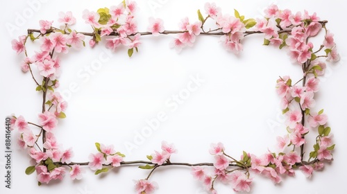 Ornamental Floral Frame with Pink Blossoms and Leaves © M.IVA