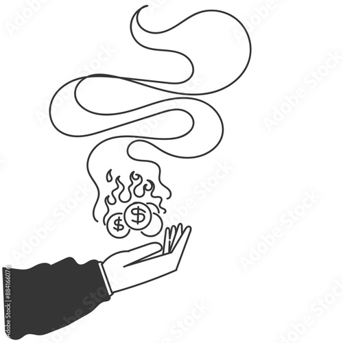 hand drawn doodle business man burning money illustration vector