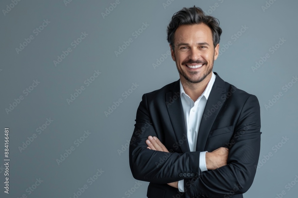 Businessman with crossed arms standing alone - handsome man with crossed arms. Businessman with crossed arms standing alone - handsome man with crossed arms.