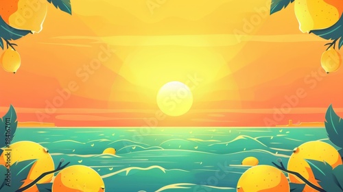 Tropical Lemon Sunset Over Serene Ocean