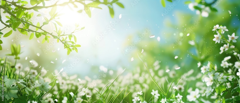 Blooming Beauty, abstract spring or summer background with fresh flowers and greenery, a lively and joyful atmosphere Blooming Beauty, abstract spring or summer background with fresh flowers and greenery, a lively and joyful atmosphere
