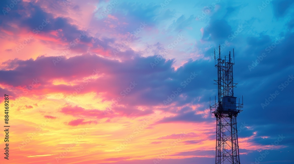 Silhouette Tower Against a Colorful Sunset Silhouette Tower Against a Colorful Sunset