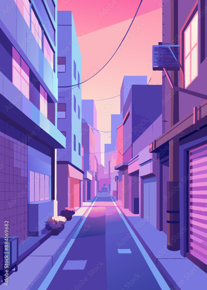 Calle oscura en la ciudad ciberpunk, callejón sombrío con iluminación de neón