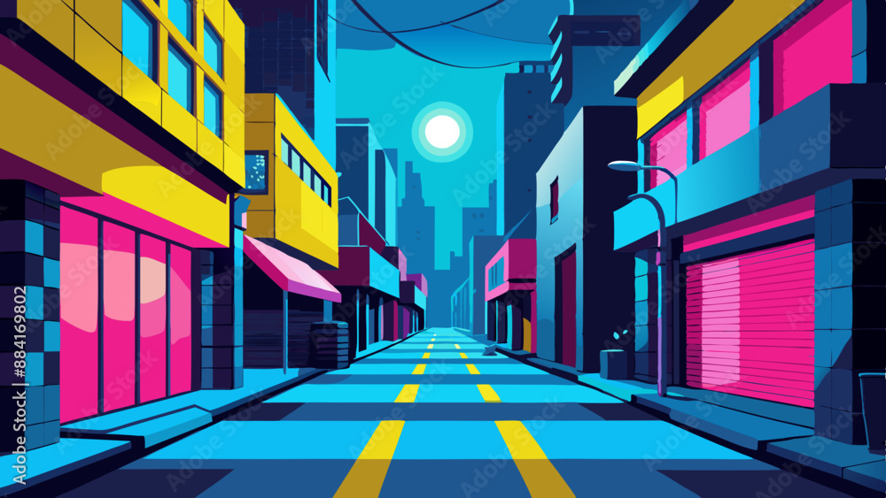 Calle oscura en la ciudad ciberpunk, callejón sombrío con iluminación de neón