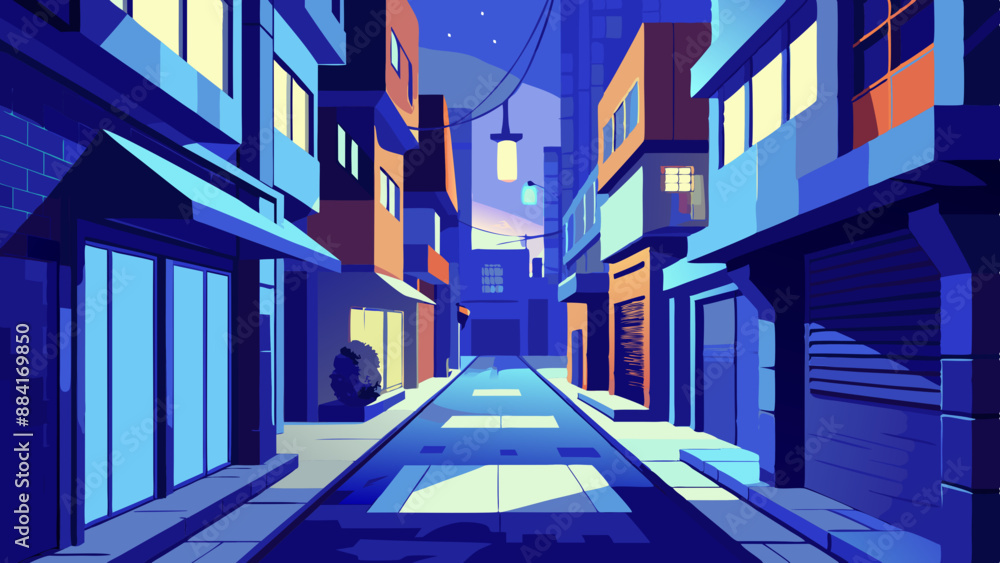 Calle oscura en la ciudad ciberpunk, callejón sombrío con iluminación de neón