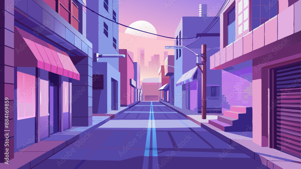 Calle oscura en la ciudad ciberpunk, callejón sombrío con iluminación de neón