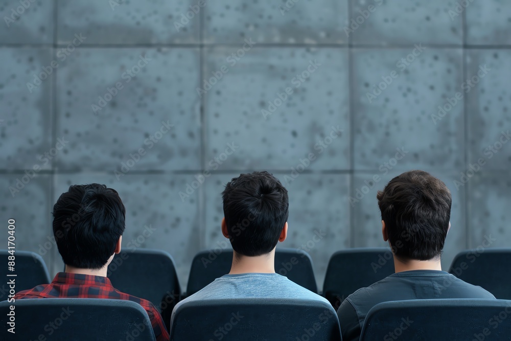 Obraz premium College students discussing grades in a lecture hall, modern seating, academic focus