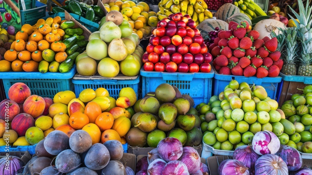 Vibrant Fruit Display at a Market Vibrant Fruit Display at a Market