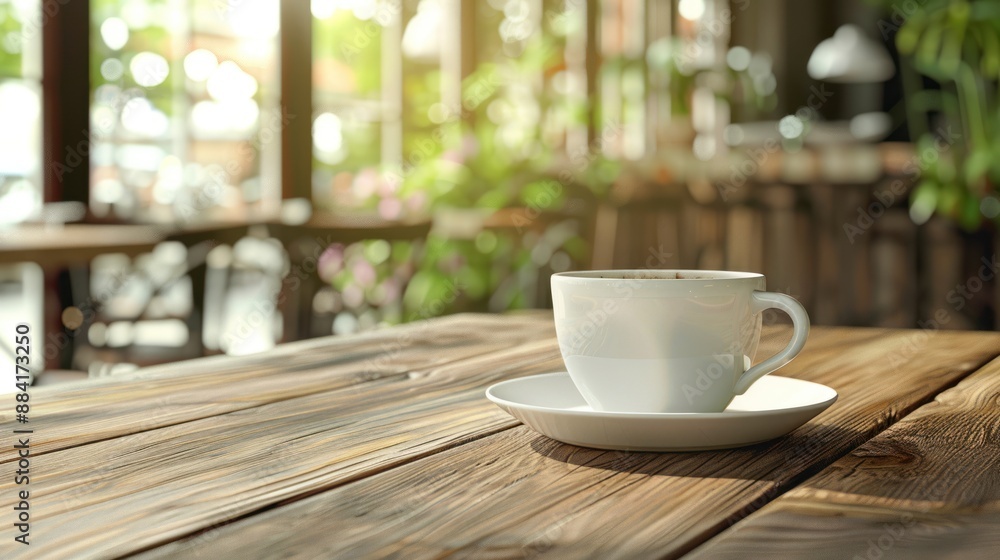 Coffee Cup on a Wooden Table in a Cafe Coffee Cup on a Wooden Table in a Cafe