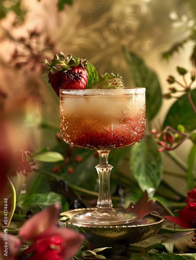 Strawberry Adorned Cocktail with Natural Beauty Strawberry Adorned Cocktail with Natural Beauty