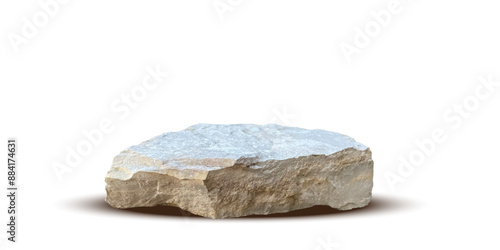 Stone podium background. Rock stand product display. Natural grey marble pedestal on white wall for product placement. Modern minimal cosmetic design. Fashion beauty realistic vector illustration.