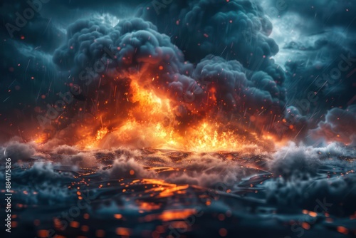 Fiery Thunderstorm Dramatic Weather, Dark Clouds, and Raining Sparks, A Stunning Visual of Nature's Fury