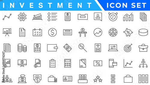 Investment Line Editable Icons set. Vector illustration in modern thin line style of business related icons: types of investments, economics, profit, savings, and more. Isolated on white
