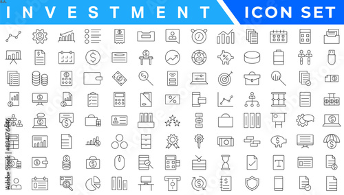 Investment Line Editable Icons set. Vector illustration in modern thin line style of business related icons: types of investments, economics, profit, savings, and more. Isolated on white