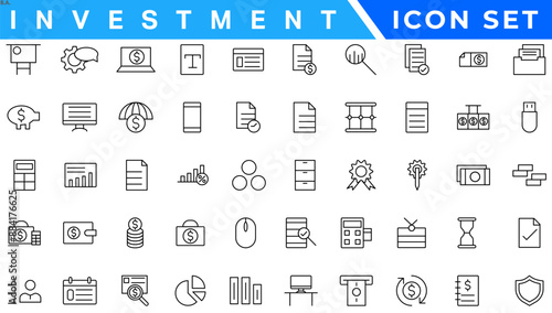 Investment Line Editable Icons set. Vector illustration in modern thin line style of business related icons: types of investments, economics, profit, savings, and more. Isolated on white