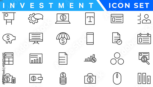 Investment Line Editable Icons set. Vector illustration in modern thin line style of business related icons: types of investments, economics, profit, savings, and more. Isolated on white