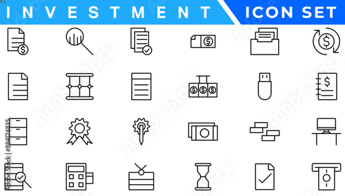 Investment Line Editable Icons set. Vector illustration in modern thin line style of business related icons: types of investments, economics, profit, savings, and more. Isolated on white