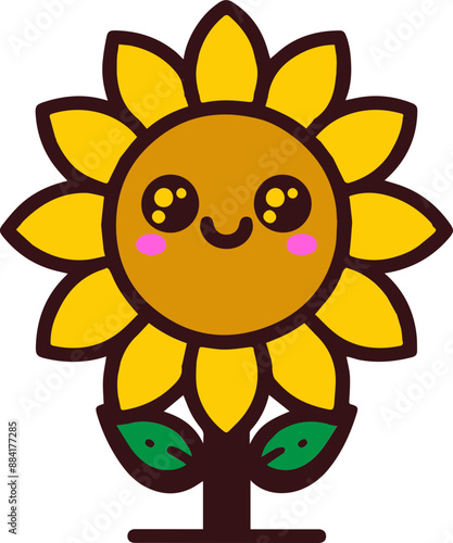 Cute cartoon sunflower with a smiling face and big eyes.