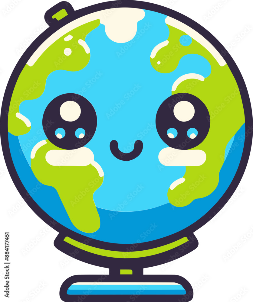 A cute, cartoon globe with a big smile and sparkling eyes. Perfect for educational or whimsical designs. A cute, cartoon globe with a big smile and sparkling eyes. Perfect for educational or whimsical designs.