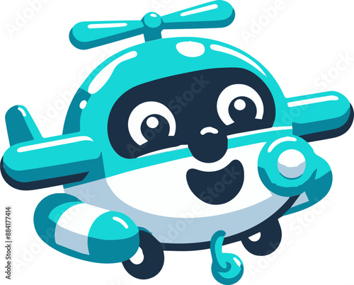 A cute, cartoon helicopter with big eyes and a happy expression.  Perfect for children's books, illustrations, and designs.