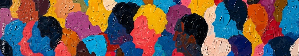 Naklejka premium Abstract Illustration of Diverse and Inclusive Crowd with Oil Painting Texture, Depicting Multiculturalism and Belonging, Silhouettes and Wooden Textures, 4K HD Wallpaper, AI-Generated.