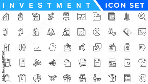 Investment Line Editable Icons set. Vector illustration in modern thin line style of business related icons: types of investments, economics, profit, savings, and more. Isolated on white