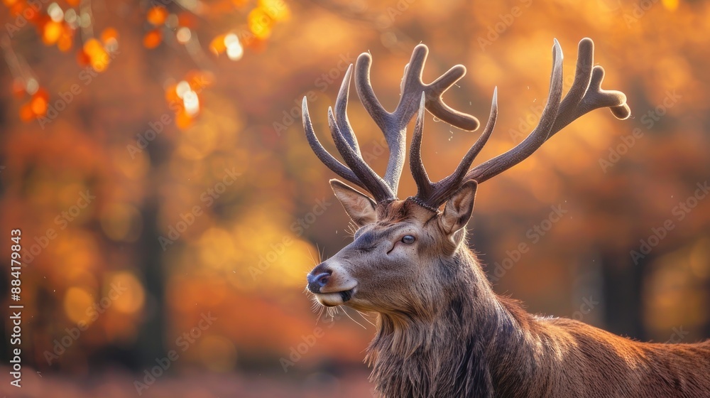 Majestic Red Deer Buck in Autumn Forest Majestic Red Deer Buck in Autumn Forest
