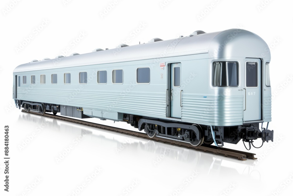 Fototapeta premium Isolated side view of railway passenger car on white background for detailed observation