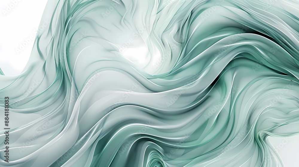 Obraz premium Mint Green and Seafoam Blue Abstract Swirl Shape - Calming Digital Art