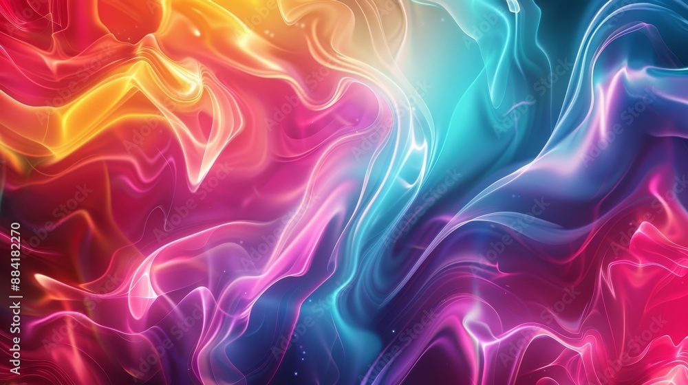 Fototapeta premium Colorful abstract fluid art with swirling patterns blending blues, pinks, and oranges in a dynamic composition.