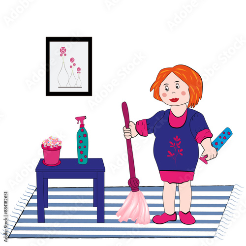 Mujer gorda limpiando.
