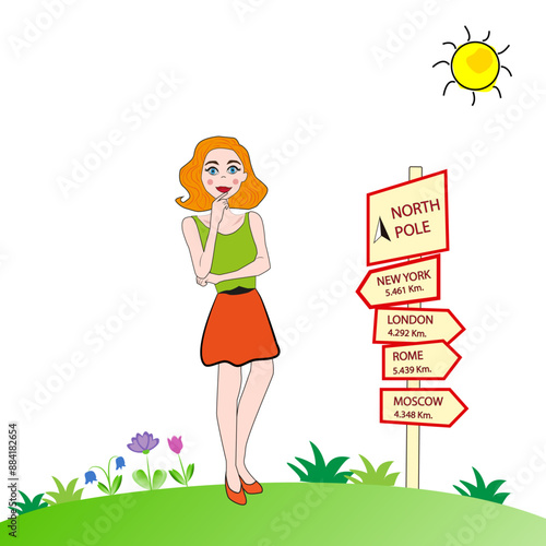 Mujer y cartel informativo.