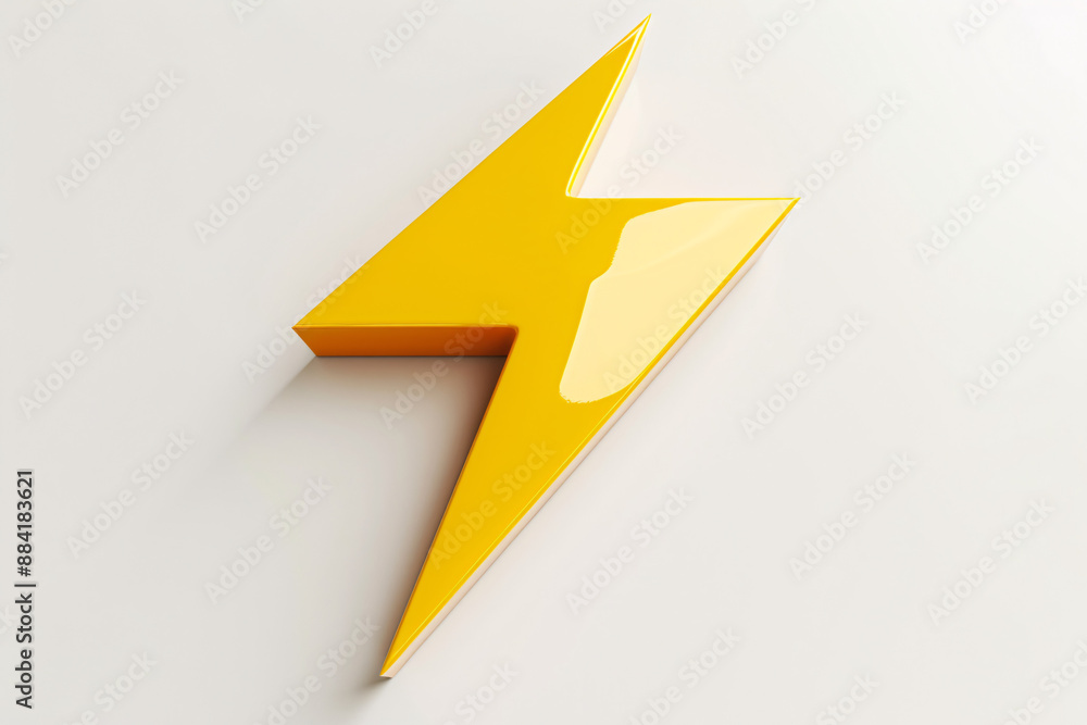 A glossy yellow lightning bolt icon representing energy and power on a clean white background A glossy yellow lightning bolt icon representing energy and power on a clean white background