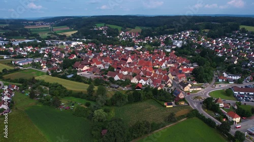 Aerial panorama view of the old town of the city Heideck during an cloudy summer day in Bavaria, germany photo