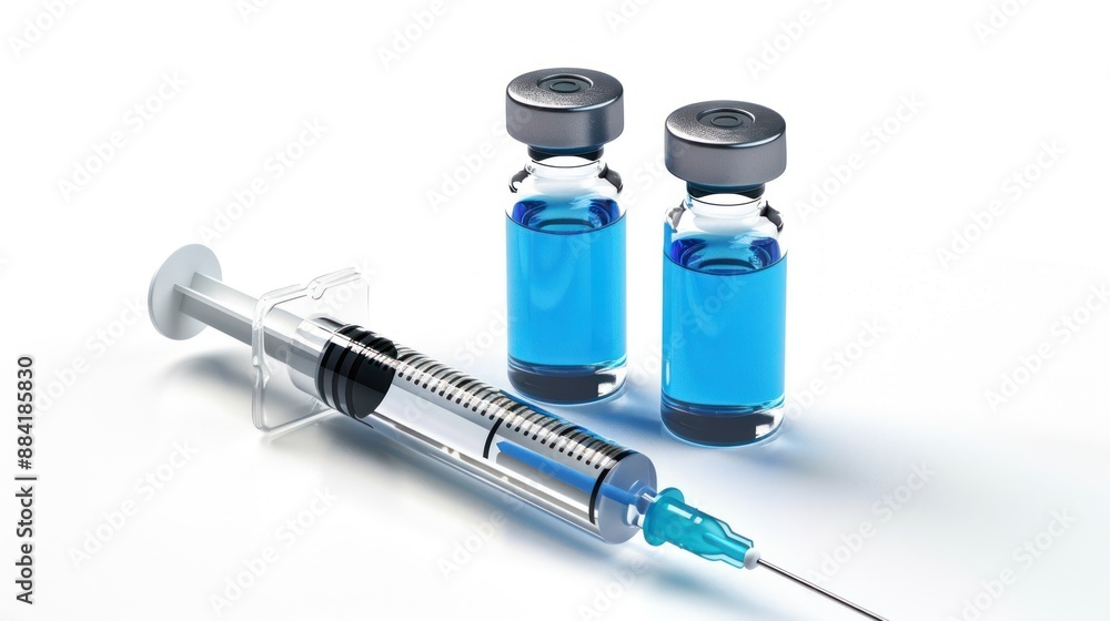 A blue syringe with a blue liquid inside A blue syringe with a blue liquid inside