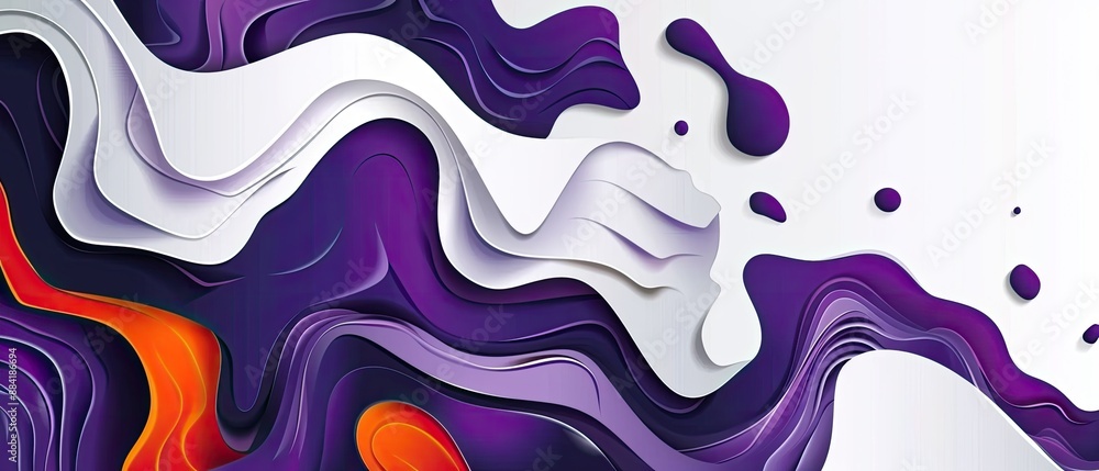 Abstract wavy paper cut art in vivid purple, white, and orange tones creating a vibrant and dynamic visual effect. Abstract wavy paper cut art in vivid purple, white, and orange tones creating a vibrant and dynamic visual effect.