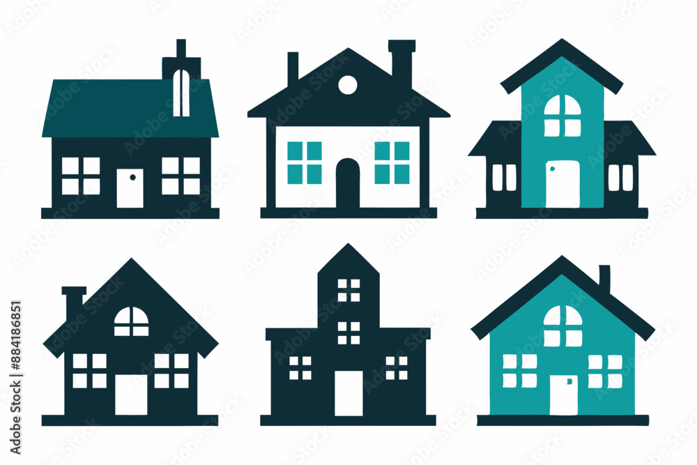 House icon set, Collection home icons. Set of real estate objects and houses black icons isolated on white background. Vector illustration.
House icon set, Collection home icons. Set of real estate objects and houses black icons isolated on white background. Vector illustration.